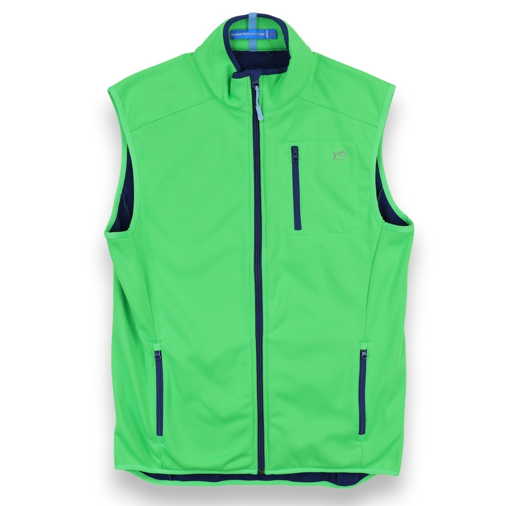 Southern Tide Full Zip Performance Vest Men Medium Neon Green Golf Tide to Trail